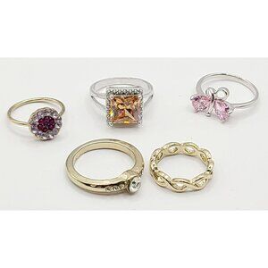 Costume Jewelry Lot Rings Cubic Zirconia Gemstone Collection Multi Stone Vtg